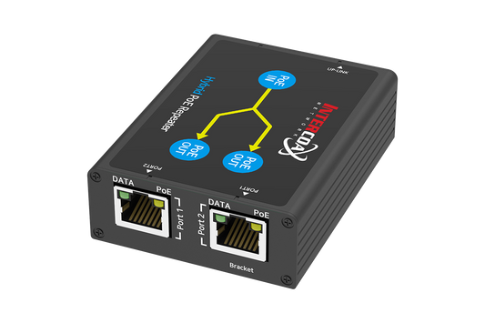 2 Port PoE+ Repeater (100m/300ft 1-in 2-out Daisy Chain PoE Repeater)