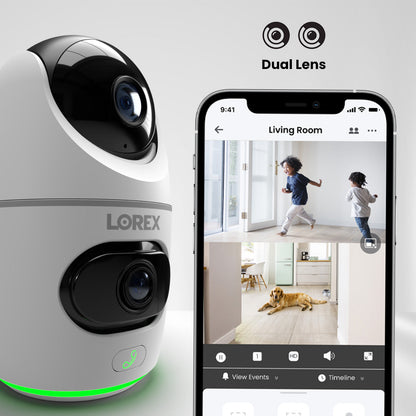 Lorex 2K Dual Lens Indoor Pan-Tilt Wi-Fi Security Camera (32GB) - Open Box