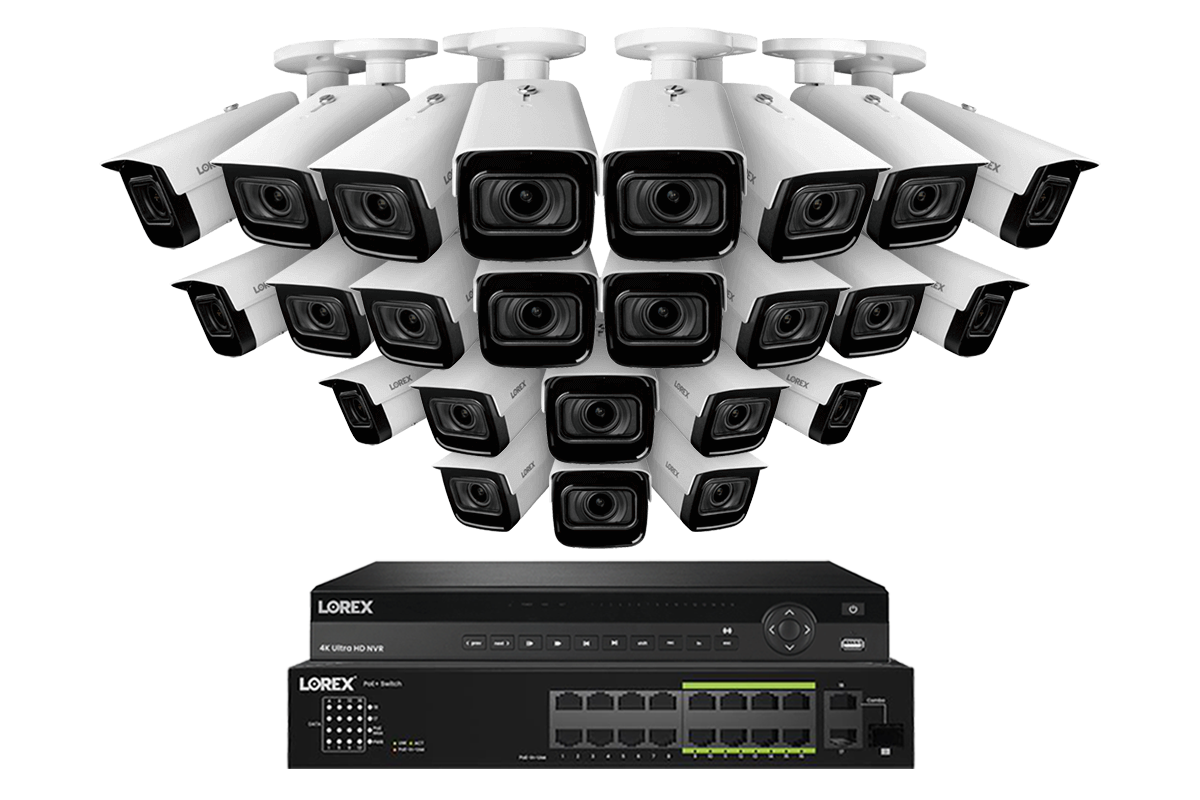 Lorex 4K (32 Camera Capable) 8TB Wired NVR System with Nocturnal 3 Smart IP Bullet Cameras Featuring Motorized Varifocal Lens and 30FPS Recording