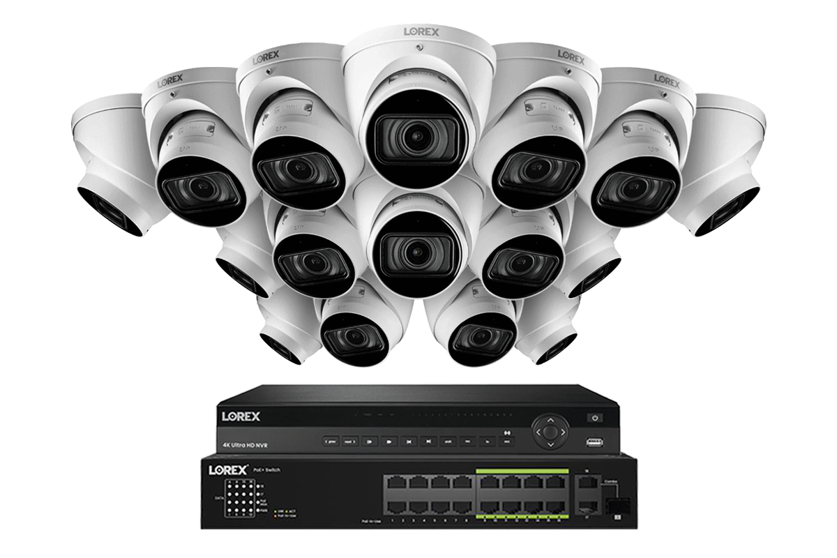 Lorex 4K (32 Camera Capable) 6TB Wired NVR System with Nocturnal 3 Smart IP Turret Cameras Featuring Motorized Varifocal Lens and 30FPS Recording