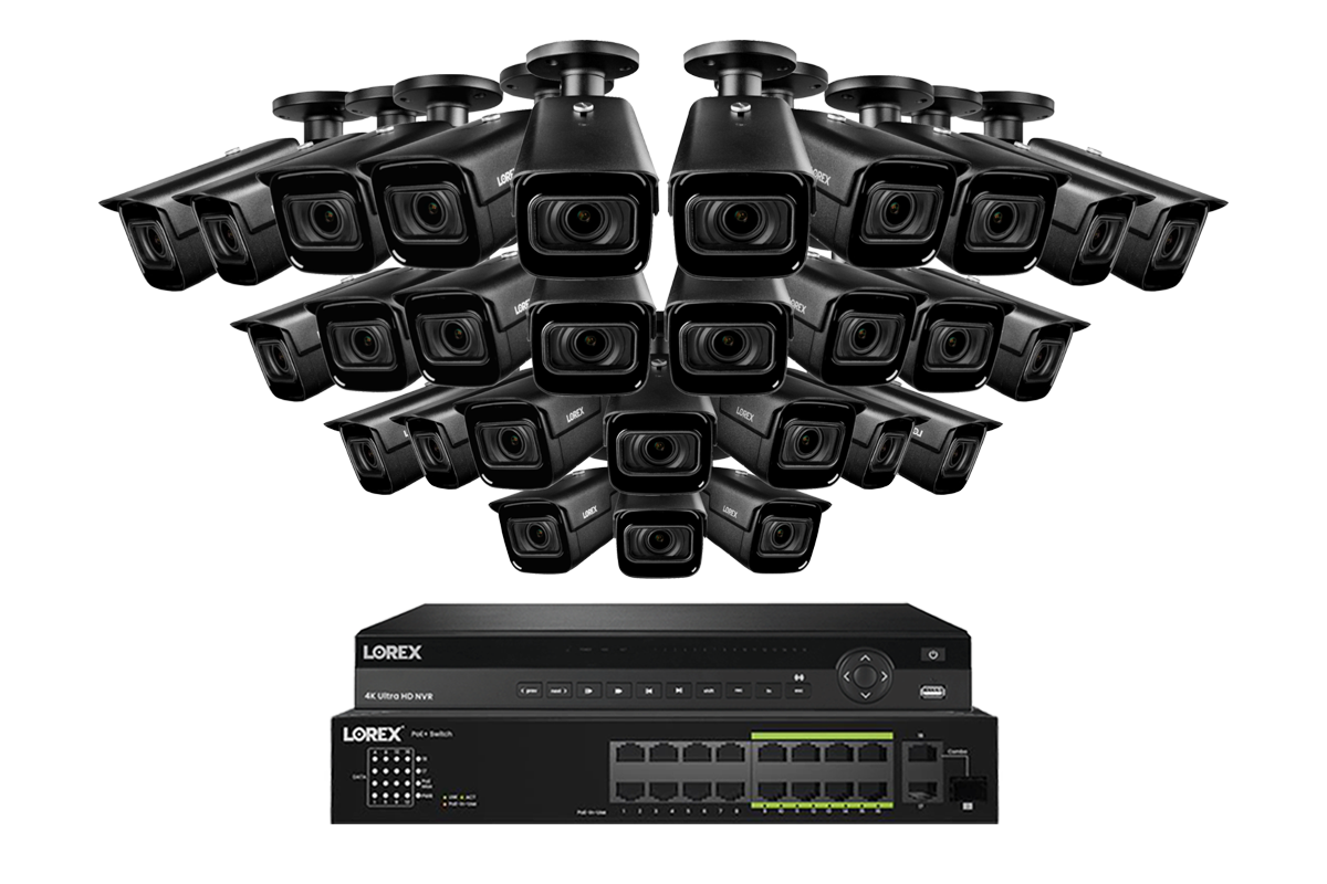 Lorex 4K (32 Camera Capable) 8TB Wired NVR System with Nocturnal 3 Smart IP Bullet Cameras Featuring Motorized Varifocal Lens and 30FPS Recording