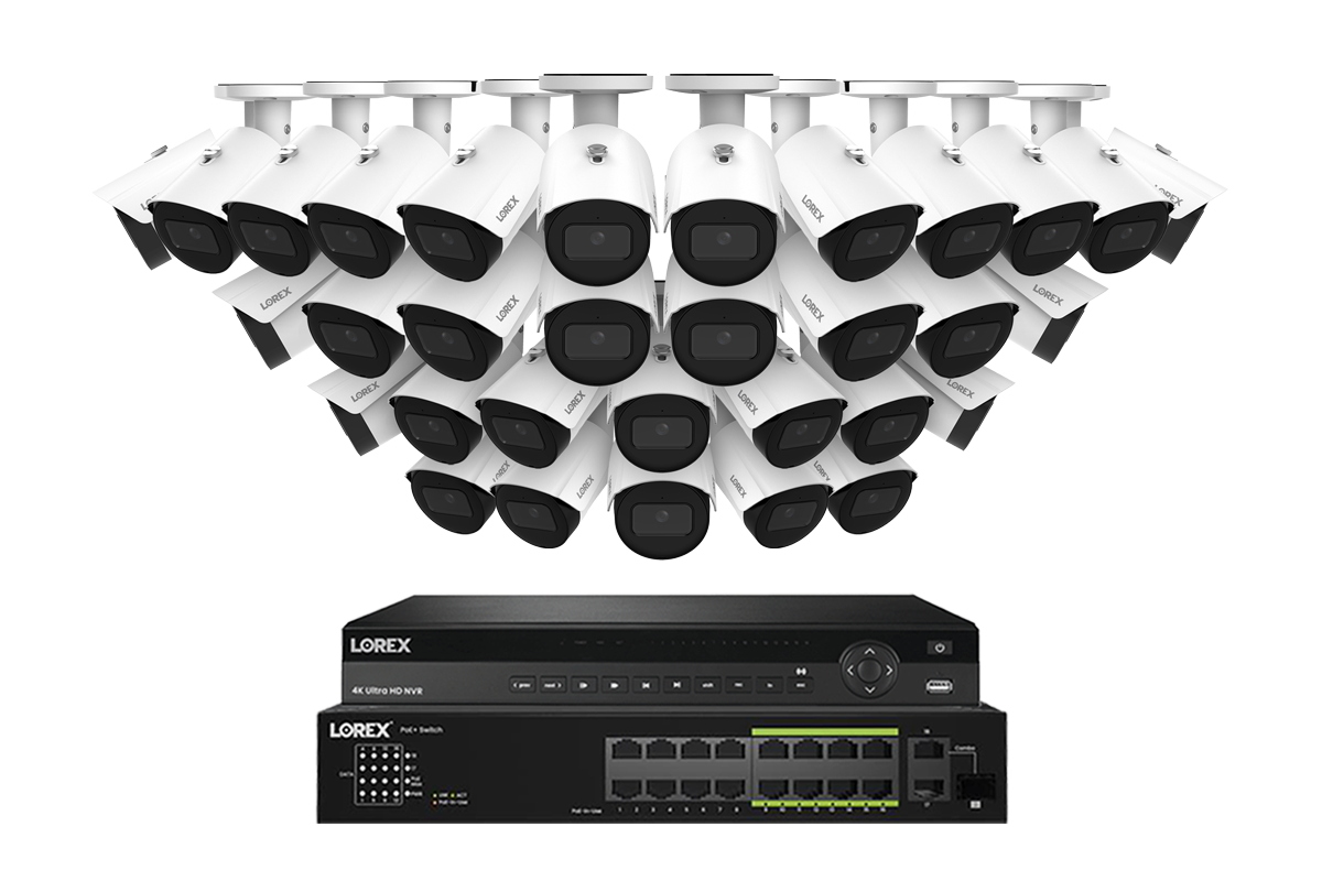 Lorex Elite Series 4K 32 Camera Capable 8TB Wired NVR System with 4MP (2K) A4 IP Bullet Cameras