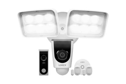 Home Monitoring Kit featuring 1080p HD Video Doorbell, Floodlight and 2 Window / Door Motion Sensors