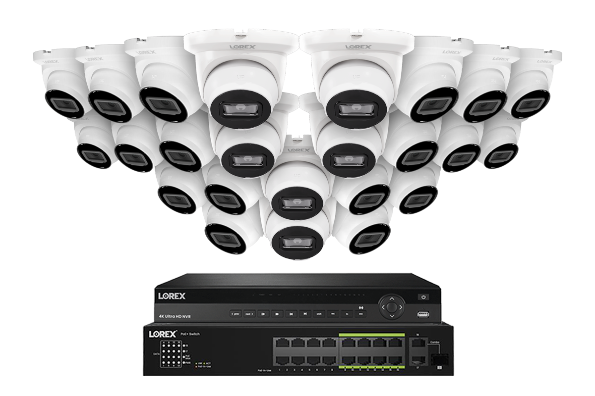 Lorex Elite Series 4K 32 Camera Capable 8TB Wired NVR System with 4MP (2K) A4 IP Turret Cameras