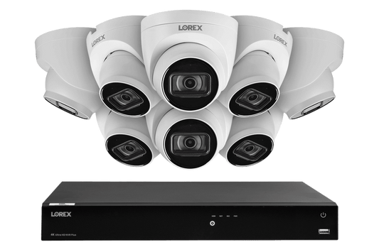 Lorex Fusion 4K (16 Camera Capable) 4TB Wired NVR System with IP Dome Cameras featuring Listen-In Audio