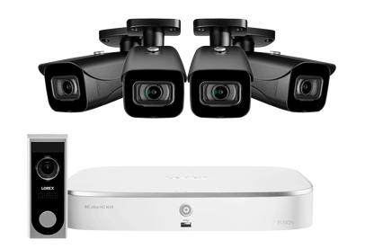 8-Channel NVR Fusion System with Four 4K (8MP) IP Cameras and a Wi-Fi Video Doorbell