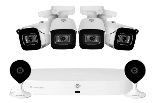 8-Channel NVR Fusion System with Four 4K (8MP) IP Cameras and 2 Wi-Fi Indoor Cameras