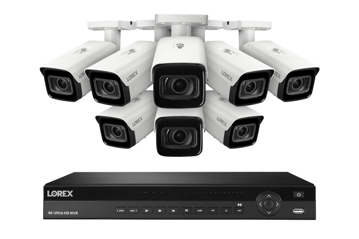 Lorex 4K (16 Camera Capable) 4TB Wired NVR System with Nocturnal 3 Smart IP Bullet Cameras with Motorized Varifocal Lens